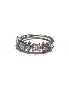 COLORFUL FLORETTE CZ SILVER ADJUSTABLE RING